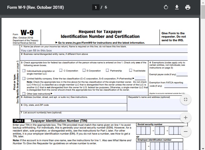 Form W9 Fillable Printable Forms Free Online 0929